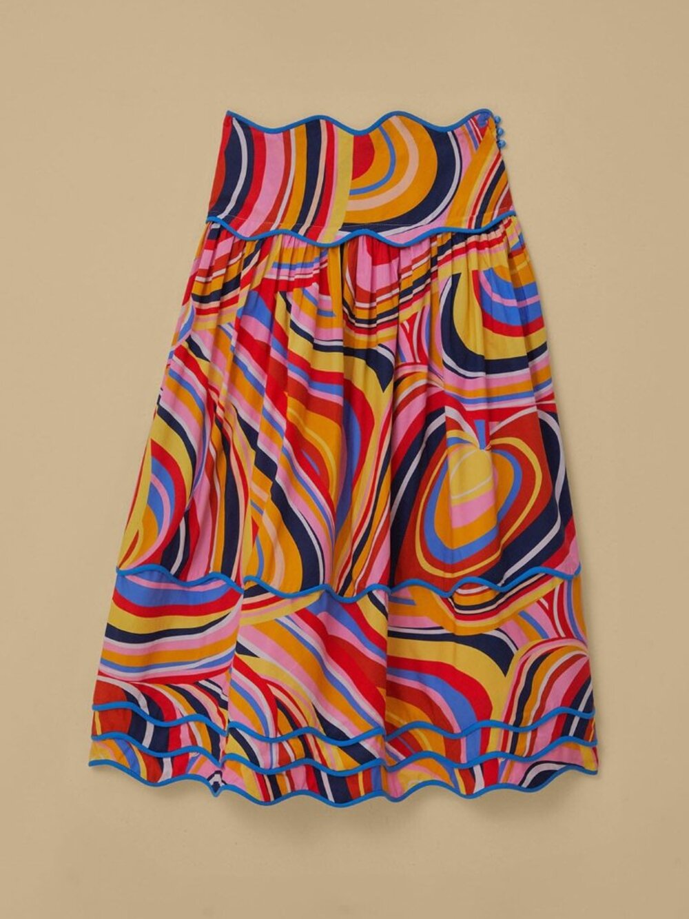 Farm Rio Multicolor Waves Midi Skirt S - Picture 2 of 10